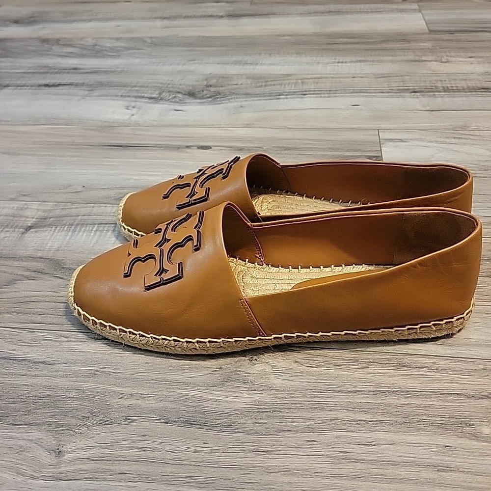 Tory Burch Ines Espadrilles Leather Platform Womens 12 Tan Double T Slip On - Picture 6 of 10